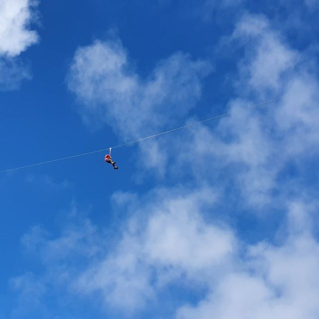 Elev som zipliner fra froskeperspektiv